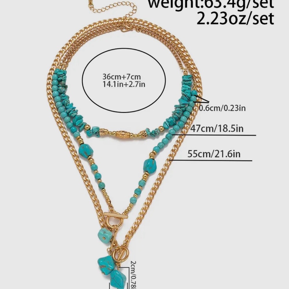 Turquoise and Gold Layered Necklace Set - Picture 5 of 5
